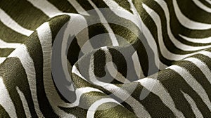 Flat fabric with a zebra pattern in olive green and white, designed in the style of reem acra.