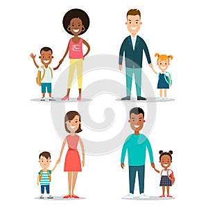 Flat Family children parenting illustration