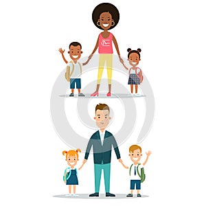 Flat Family children parenting illustration