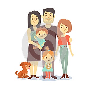Flat family with pets isolated on white background