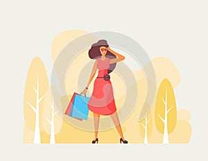 Flat fashion shopping girl illustration