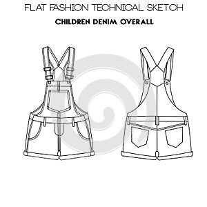 Flat fashion technical sketch - children overall