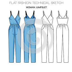 Flat fashion technical sketch - woman jumpsuit