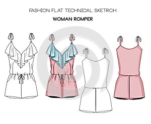 Flat fashion technical sketch - woman jumpsuit