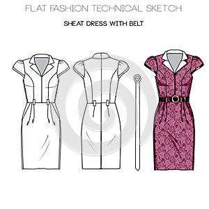 Flat fashion technical sketch - woman sheath dress