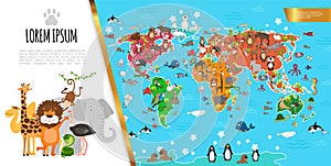 Flat Fauna World Map Composition