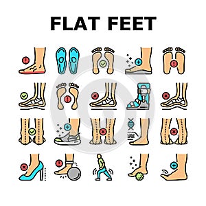 Flat Feet Disease Collection Icons Set Vector