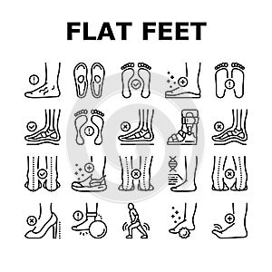 Flat Feet Disease Collection Icons Set Vector