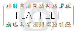 Flat Feet Disease Collection Icons Set Vector .