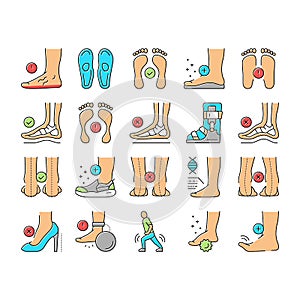 Flat Feet Disease Collection Icons Set Vector .