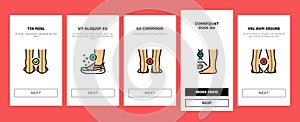 Flat Feet Disease Onboarding Icons Set Vector