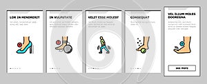 Flat Feet Disease Onboarding Icons Set Vector