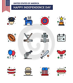 Flat Filled Line Pack of 16 USA Independence Day Symbols of hokey; sports; military; rugby; trophy