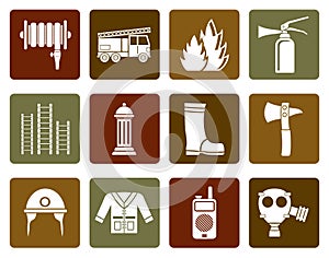 Flat fire-brigade and fireman equipment icon