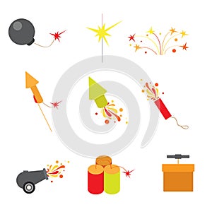 Flat fireworks web app icon: rocket petard detonating