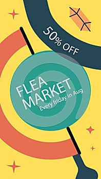 Flat flea market shopping posts stories set Vector illustration.