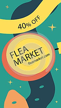 Flat flea market shopping posts stories set Vector illustration.