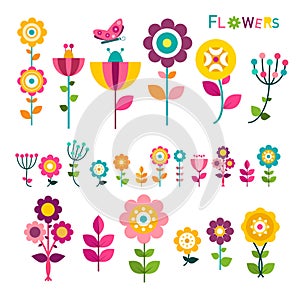 Flat Flower. Colorful Spring Flowers Icons