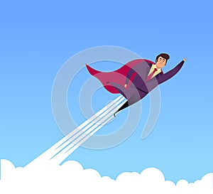 Flat Flying Business Heroes Man. Superhero. Vector illustration