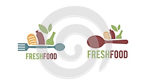 Flat fresh food logo template vector