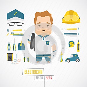 Flat funny charatcer electrician