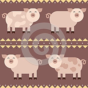 Flat funny pigs smiling Seamless Pattern vector design - stock vector illustration