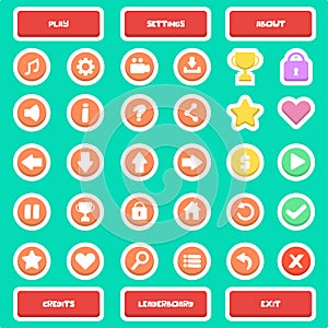 Flat Game UI Icon Set Buttons
