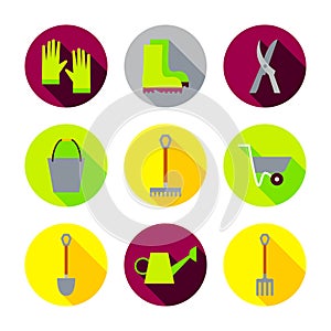 Flat Garden Tools Icon Set