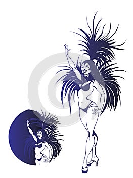 Flat geometric design of dancing samba queen