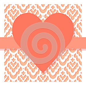 flat geometric heart shape with a ribbon on lace damask textured background