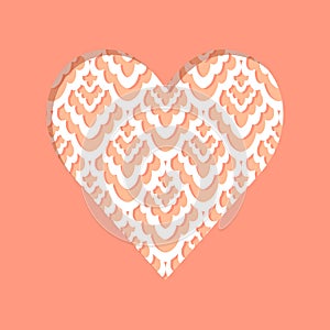 flat geometric heart shaped paper like cutout on lace damask textured background