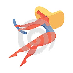 flat girl doing water aerobics with waterobics noodles,  fitness workout illustration