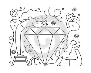 Flat girl jewelers around diamond.