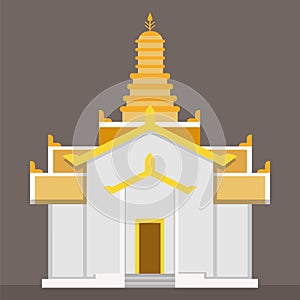 Flat gold Thai temple vector with brown background