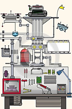 Robotic Scheme Vector Flat Art