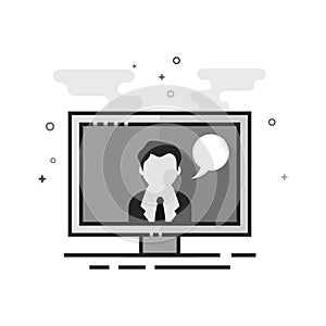 Flat Grayscale Icon - Computer chat