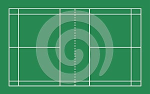 Flat green badminton court, football field.