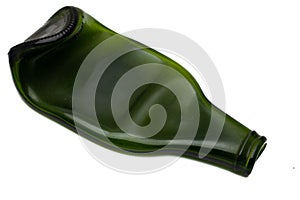 flat green bottle in white background top view
