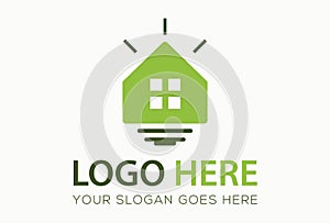 Green Color Eco Nature Bulb Think House Logo Design