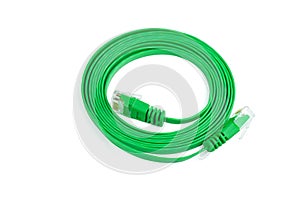 Flat green ethernet copper, RJ45 patchcord isolated on white