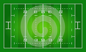 Flat green Rugby field. Top view of rugby field with line template. Vector stadium