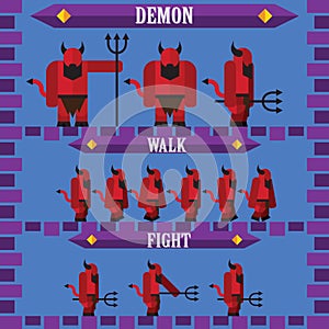 Flat halloween game character for design demon devil