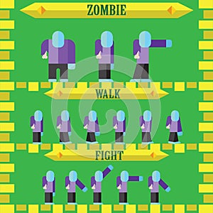Flat halloween game character for design zombie