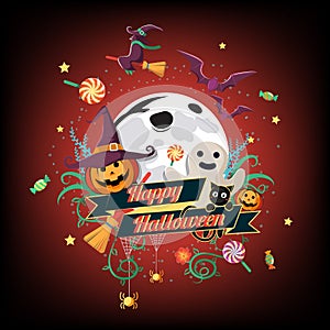 Flat Halloween Icon and Halloween Character and element design Badge, Halloween Background, Vector Illustration, Trick or Treat Co