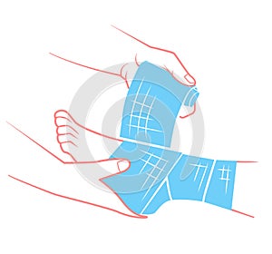 Flat hand that bandaging the foot