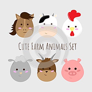Flat hand drawn cute farm animal character pack