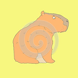 Flat hand drawn icon of a cute capybara