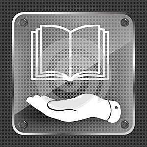 flat hand giving the book icon on metallic background