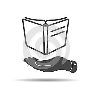 flat hand giving open book icon