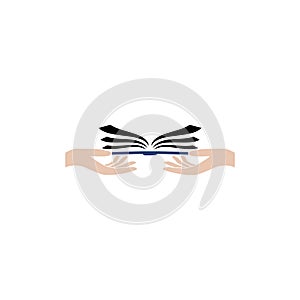 Flat hand giving open book icon logo